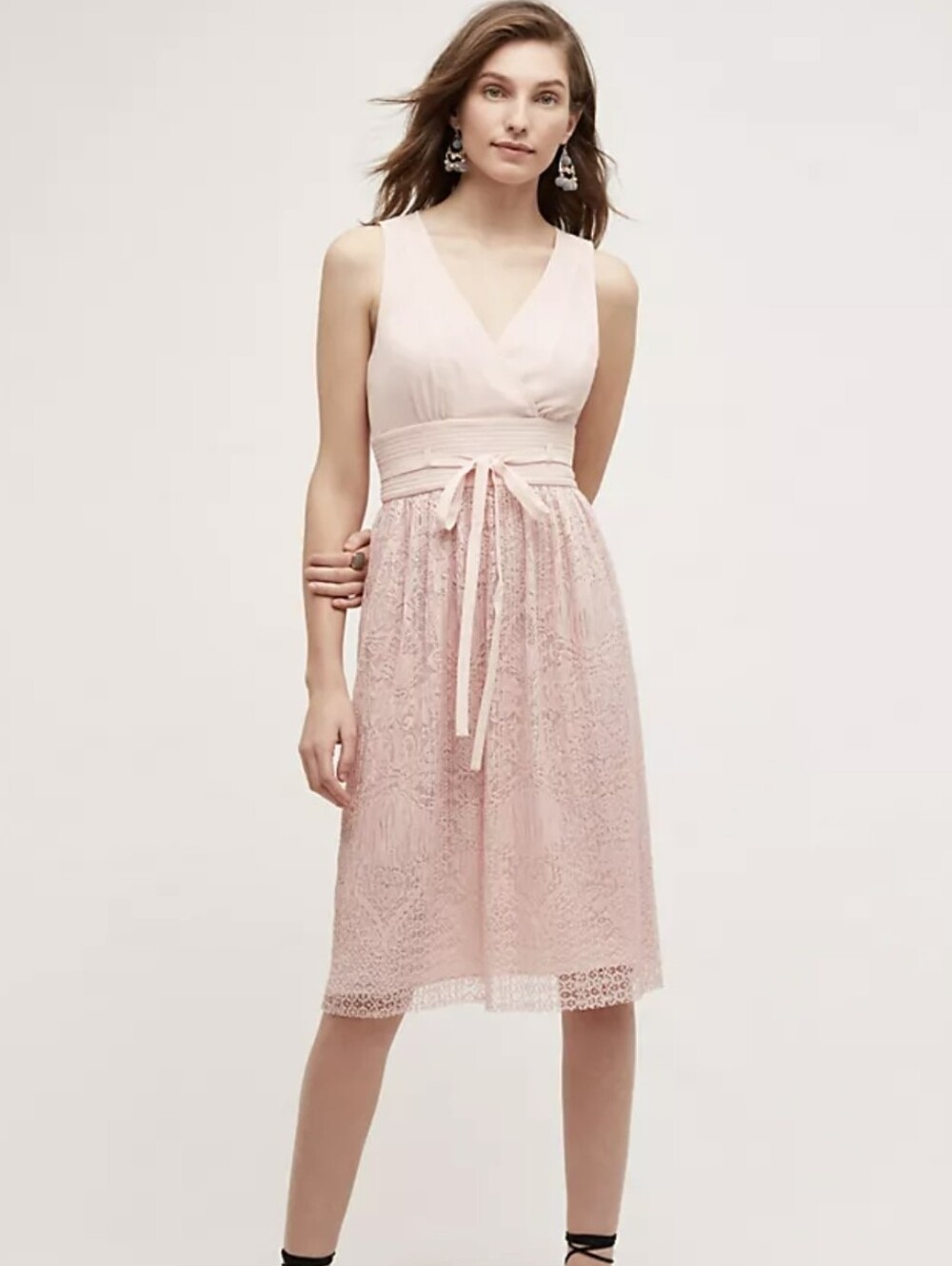 NWT Anthropologie Blush Lace Midi Skirt with Waist Tie